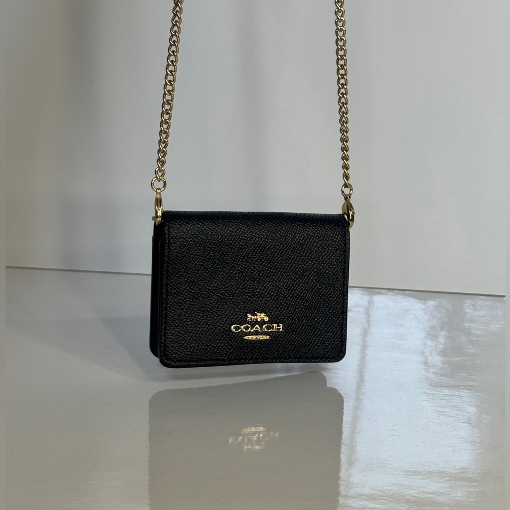 Coach Black Wallet on Chain Crossbody with Gold Chain